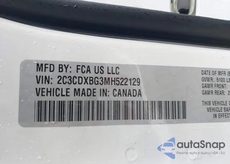 2021 Dodge Charger Sxt Rwd из США, поврежденный, VIN 2C3CDXBG3MH522129